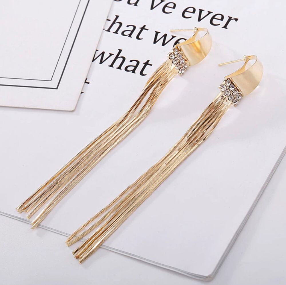 Chandelier Crystal Tassel Long Earrings